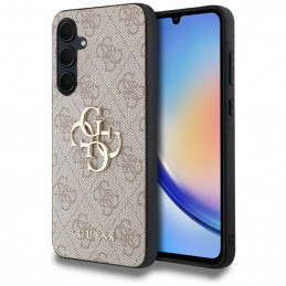 „Guess 4G“ didelis metalinis logotipo dėklas, skirtas „Samsung Galaxy A35“ – rožinis