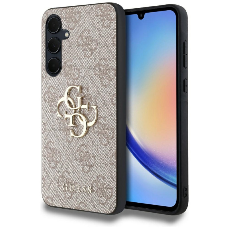 „Guess 4G“ didelis metalinis logotipo dėklas, skirtas „Samsung Galaxy A35“ – rožinis