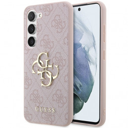 „Guess 4G“ didelis metalinis logotipo dėklas, skirtas „Samsung Galaxy A55“ – rožinis
