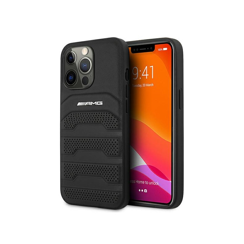 AMG Leather Debossed Lines dėklas, skirtas iPhone 13 Pro Max - juodas