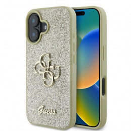 „Guess“ fiksuoto blizgučių dizaino „iPhone 16 Plus“ dėklas – auksinis