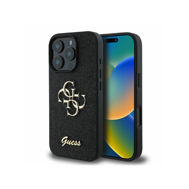 „Guess“ fiksuoto blizgučių dizaino „iPhone 16 Pro Max“ dėklas – juodas