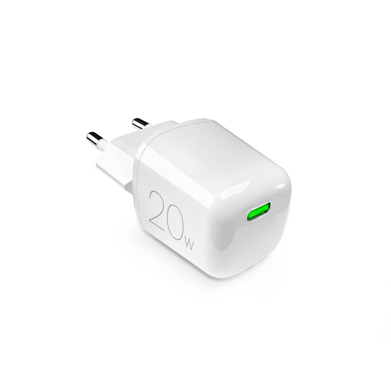 „Puro“ 20 W GaN USB-C sieninis įkroviklis – baltas