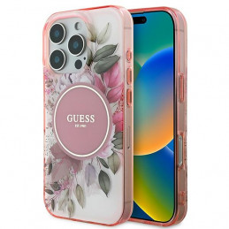 „Guess IML Flower & Tonal Circle“ „MagSafe“ dėklas, skirtas „iPhone 16 Pro Max“ – rožinis