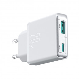„Joyroom JR-TCF14“ 20 W USB-A USB-C itin plonas sieninis įkroviklis – baltas