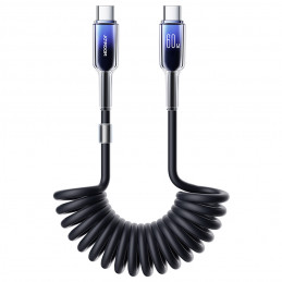 „Joyroom S-A43 Crystal-Clear“ serijos 60 W USB-C – USB-C spiralinis laidas 1,5 m – juodas