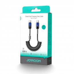 „Joyroom S-A43 Crystal-Clear“ serijos 60 W USB-C – USB-C spiralinis laidas 1,5 m – juodas