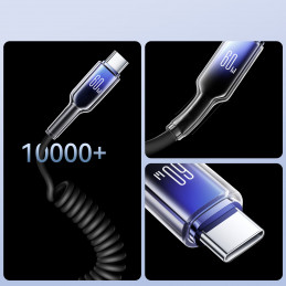 „Joyroom S-A43 Crystal-Clear“ serijos 60 W USB-C – USB-C spiralinis laidas 1,5 m – juodas