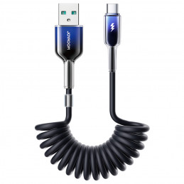 „Joyroom S-A43 Crystal-Clear“ serijos 3A USB-A - USB-C spiralinis kabelis, 1,5 m, juodas