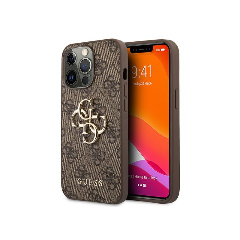 Guess 4G Big Metal Logo dėklas, skirtas iPhone 13 Pro / iPhone 13 - rudas