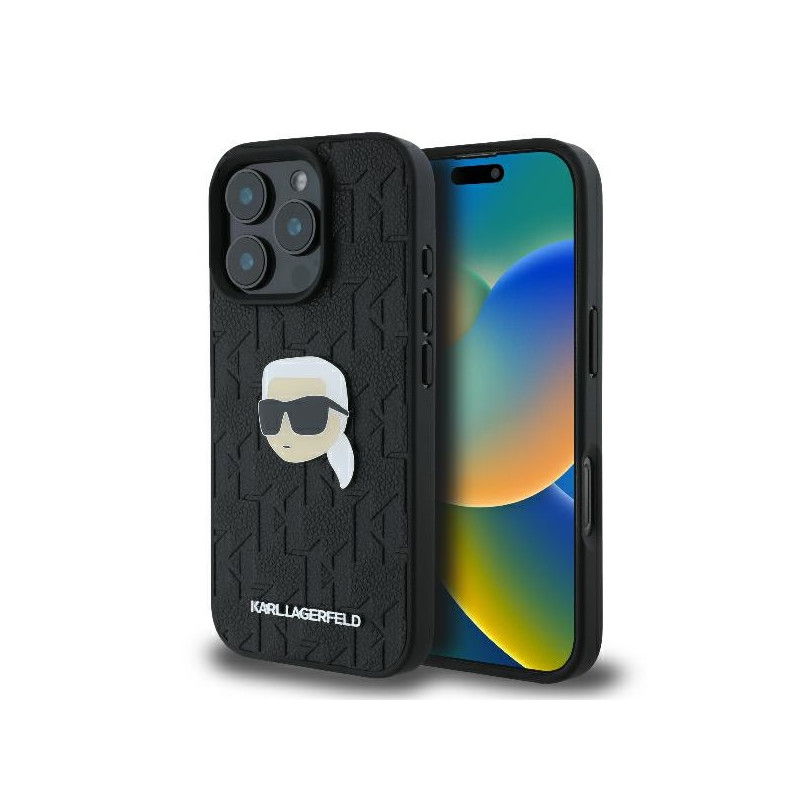 Karl Lagerfeld monograminis „Karl Head Pin“ dėklas, skirtas „iPhone 16 Pro Max“ – juodas