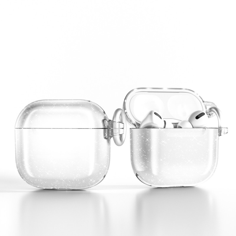 Blizgantis dėklas, skirtas „AirPods 4“ ausinėms – permatomas
