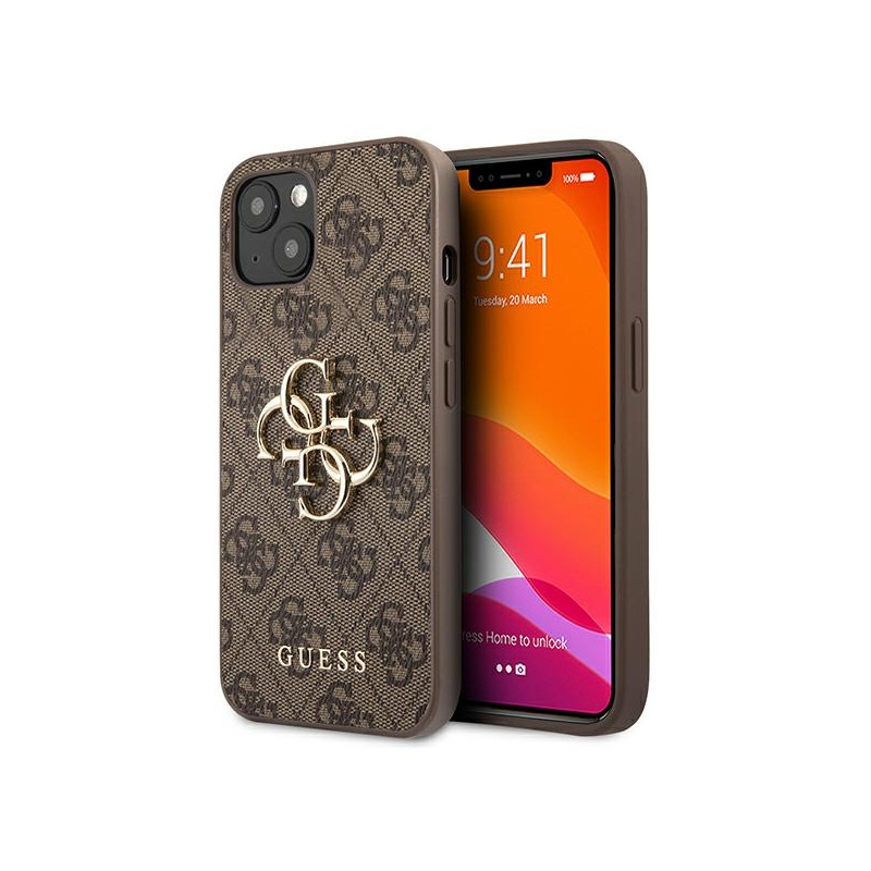 Guess 4G Big Metal Logo dėklas, skirtas iPhone 13 - rudas