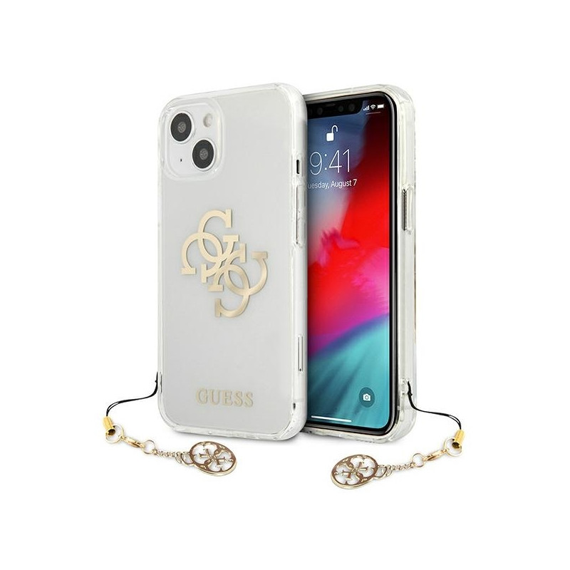 Guess 4G Gold Charms Collection dėklas iPhone 13 mini - skaidrus