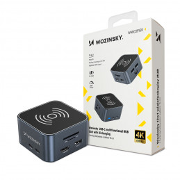 „Wozinsky WHBC09Y8S 12 viename USB-C šakotuvas, daugiafunkcis, su belaidžio įkrovimo funkcija, aliuminis, su 15 cm laidu...