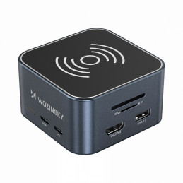 „Wozinsky WHBC09Y8S 12 viename USB-C šakotuvas, daugiafunkcis, su belaidžio įkrovimo funkcija, aliuminis, su 15 cm laidu...