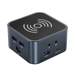 „Wozinsky WHBC09Y8S 12 viename USB-C šakotuvas, daugiafunkcis, su belaidžio įkrovimo funkcija, aliuminis, su 15 cm laidu...