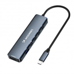 „Wozinsky WHBC10Y4S“ 6 viename USB-C šakotuvas, daugiafunkcis, aliuminis, su 15 cm laidu – pilkas