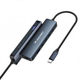 „Wozinsky WHBC10Y4S“ 6 viename USB-C šakotuvas, daugiafunkcis, aliuminis, su 15 cm laidu – pilkas