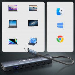 „Wozinsky WHBC10Y4S“ 6 viename USB-C šakotuvas, daugiafunkcis, aliuminis, su 15 cm laidu – pilkas