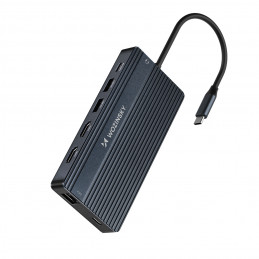 „Wozinsky WDS03Y5S 14 viename USB-C šakotuvas, daugiafunkcis, aliuminis, iki 3 monitorių, su 15 cm laidu - pilkas