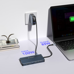 „Wozinsky WDS03Y5S 14 viename USB-C šakotuvas, daugiafunkcis, aliuminis, iki 3 monitorių, su 15 cm laidu - pilkas