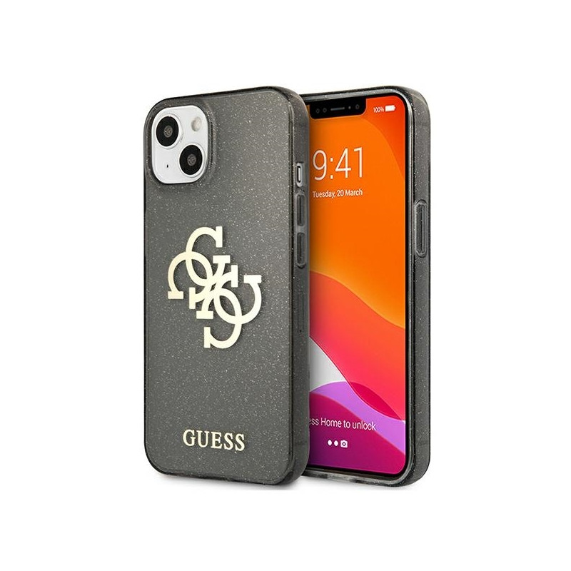 Guess Glitter 4G Big Logo dėklas iPhone 13 mini - juodas