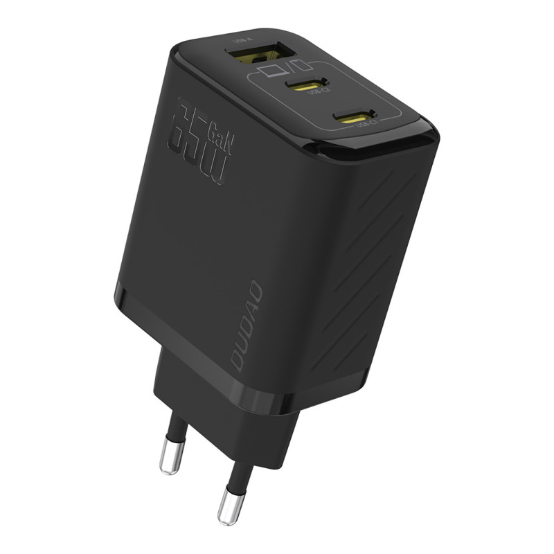 „Dudao A29“ 65 W „GaN“ sieninis įkroviklis, 2 x USB-C + 1 x USB-A – juodas