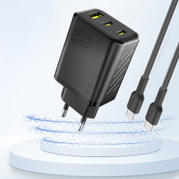 „Dudao A29“ 65 W „GaN“ sieninis įkroviklis, 2 x USB-C + 1 x USB-A – juodas