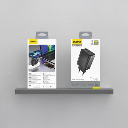 „Dudao A29“ 65 W „GaN“ sieninis įkroviklis, 2 x USB-C + 1 x USB-A – juodas