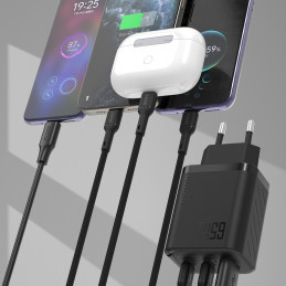 „Dudao A29“ 65 W „GaN“ sieninis įkroviklis, 2 x USB-C + 1 x USB-A – juodas