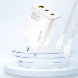 „Dudao A29“ 65 W „GaN“ sieninis įkroviklis, 2 x USB-C + 1 x USB-A – baltas
