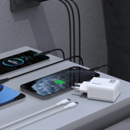 „Dudao A29“ 65 W „GaN“ sieninis įkroviklis, 2 x USB-C + 1 x USB-A – baltas