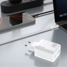 „Dudao A29“ 65 W „GaN“ sieninis įkroviklis, 2 x USB-C + 1 x USB-A – baltas