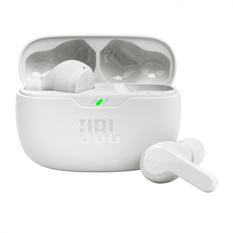 JBL Wave Beam belaidės į ausis įdedamos „Bluetooth 5.2“ ausinės, IP54, IPX2, baltos