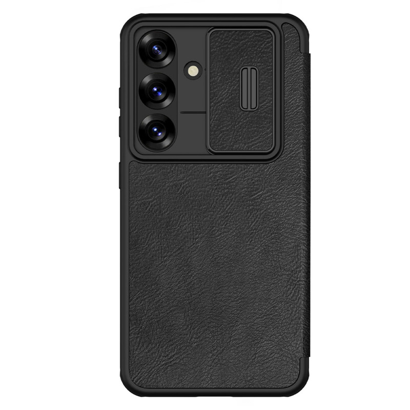 „Nillkin Qin Pro“ dėklas, skirtas „Samsung Galaxy S25+“ su atlenkiama ir kameros dangteliu – juodas