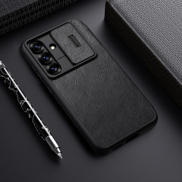 „Nillkin Qin Pro“ dėklas, skirtas „Samsung Galaxy S25+“ su atlenkiama ir kameros dangteliu – juodas