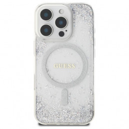 „Guess“ „Resin Gradient Blizgučiais“ puoštas „MagSafe“ dėklas, skirtas „iPhone 16 Pro“ – sidabrinis