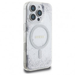 „Guess“ „Resin Gradient Blizgučiais“ puoštas „MagSafe“ dėklas, skirtas „iPhone 16 Pro“ – sidabrinis