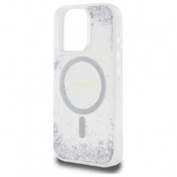 „Guess“ „Resin Gradient Blizgučiais“ puoštas „MagSafe“ dėklas, skirtas „iPhone 16 Pro“ – sidabrinis