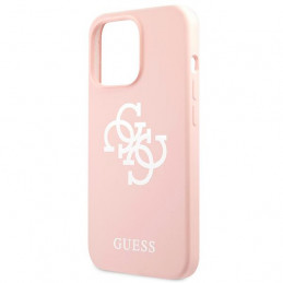 „Guess“ silikoninis 4G logotipo dėklas iPhone 13 Pro Max 6.7" telefonui – rožinis