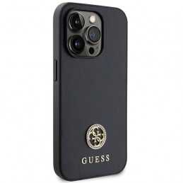 „Guess Strass“ metalinis logotipo dėklas iPhone 14 Pro Max 6.7" telefonui – juodas
