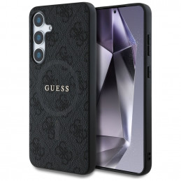 „Guess“ odinis 4G spalvotas žiedas su klasikiniu logotipu, „MagSafe“ dėklas „Samsung Galaxy S25 Plus“, juodas