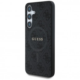 „Guess“ odinis 4G spalvotas žiedas su klasikiniu logotipu, „MagSafe“ dėklas „Samsung Galaxy S25 Plus“, juodas