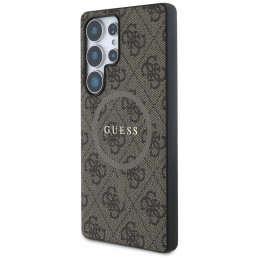 „Guess“ odinis 4G spalvoto žiedo klasikinis logotipas, „MagSafe“ dėklas, „Samsung Galaxy S25 Ultra“, rudas