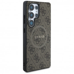 „Guess“ odinis 4G spalvoto žiedo klasikinis logotipas, „MagSafe“ dėklas, „Samsung Galaxy S25 Ultra“, rudas