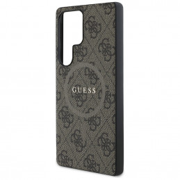 „Guess“ odinis 4G spalvoto žiedo klasikinis logotipas, „MagSafe“ dėklas, „Samsung Galaxy S25 Ultra“, rudas