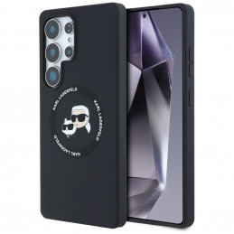 Karl Lagerfeld silikoninis dvigubų galvučių ir apskritimo formos MagSafe dėklas Samsung Galaxy S25 Ultra, juodas