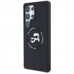 Karl Lagerfeld silikoninis dvigubų galvučių ir apskritimo formos MagSafe dėklas Samsung Galaxy S25 Ultra, juodas