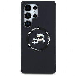 Karl Lagerfeld silikoninis dvigubų galvučių ir apskritimo formos MagSafe dėklas Samsung Galaxy S25 Ultra, juodas